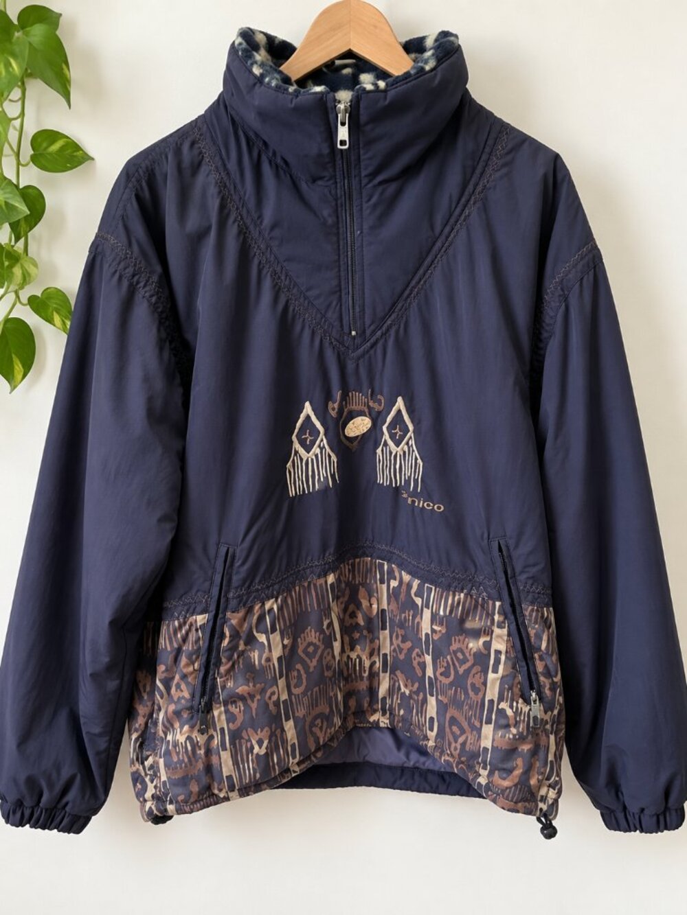 Sunice Purple Pullover Ski Jacket with Beige Patterned Hem